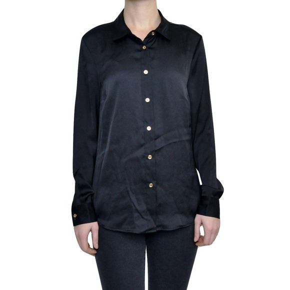 Michael Kors Long Sleeves Button Down Blouse Shirt Top Tunic Black 10 Nwt $89 - Picture 1 of 5